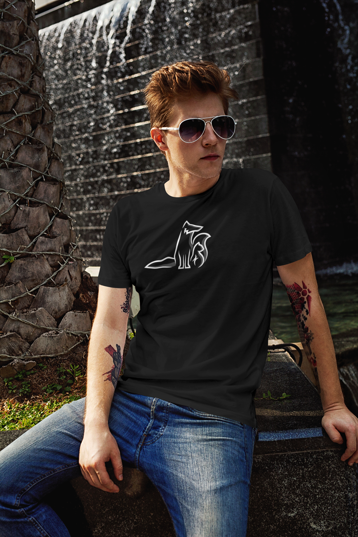 T-Shirt Premium Schwarz - Kontrast Logo